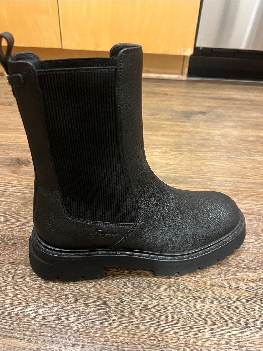 Ferragamo Black Leather Chelsea Lug Sole Boot